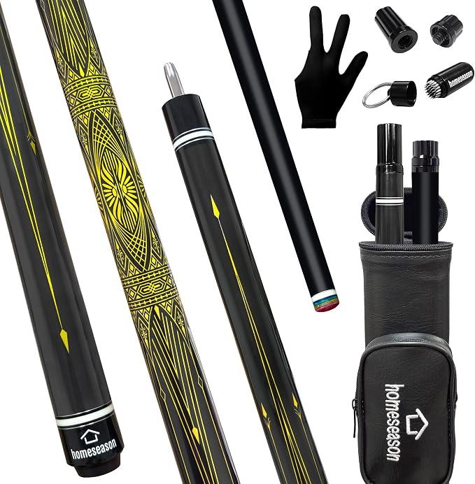 HomeSeason Fiberglass Pool Cue Stick 21oz Cue Sticks 58" Professional Low Deflection Billiard with Screw-in Extension and Leather Bag