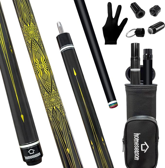 HomeSeason Fiberglass Pool Cue Stick 21oz Cue Sticks 58" Professional Low Deflection Billiard with Screw-in Extension and Leather Bag