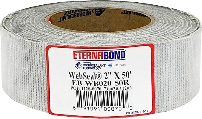 EternaBond WebSeal White 2" x50' MicroSealant Woven Polyester Tape | 23 mil Total Thickness | EB-WB020-50R - Reinforced Fabric for Roof Sealing and Repair