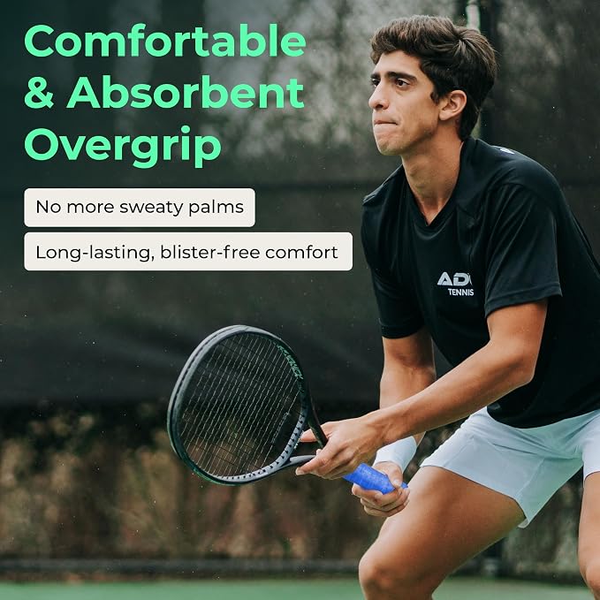 ADV Dry Tennis Overgrip Tape - 3, 6, 12, 30, 60 Pack - FeltTac Tennis Racket Grip Tape - Ultra Absorbent Tennis Grip Tape - Comfort Tennis Racket Grips - Tennis Grips Overgrip