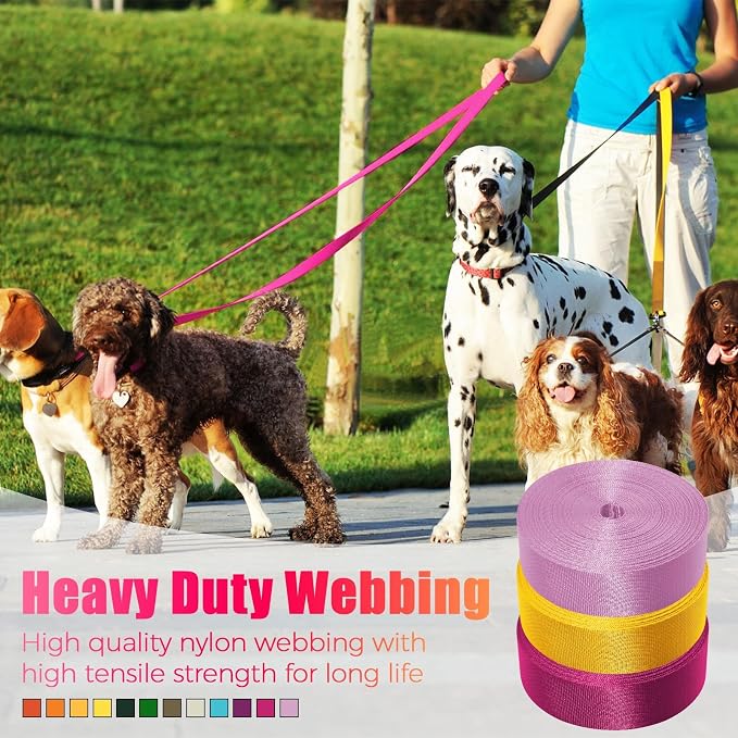 Nylon Webbing 1 Inch 1.5 Inch, 12 Rolls Webbing Strap for Bags, Pets, Climbing Outdoors Indoors Crafting DIY