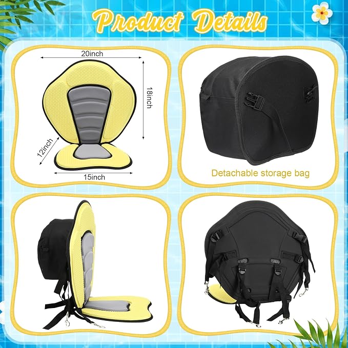 Vinsot Kayak Seat Cushion Universal Paddle Board Seat with Back Support Adjustable Non Slip Boat Chair Seats with 4 Straps and Storage Bag for Kayak Boat Sup Canoe