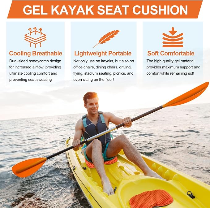 Anti Slip Kayak Seat Cushion,Thick Waterproof Seat Cushion Kayak Gel Seat Pad With Non-Slip Cover For Sit In Kayak Inflatable Kayak Canoe & Boat Kayak Accessories For Fishing Water Sports Outdoors