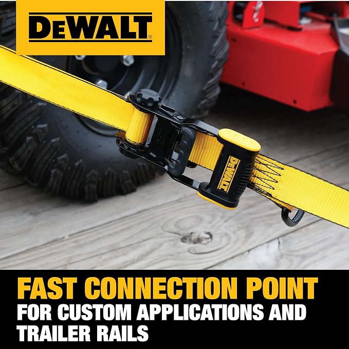 DEWALT DXBC50002 Black/Yellow 1.5" x 16' Ratchet Tie Down Straps - Heavy-Duty Cargo Hauling (5000 lb Break Strength), 2 Pack