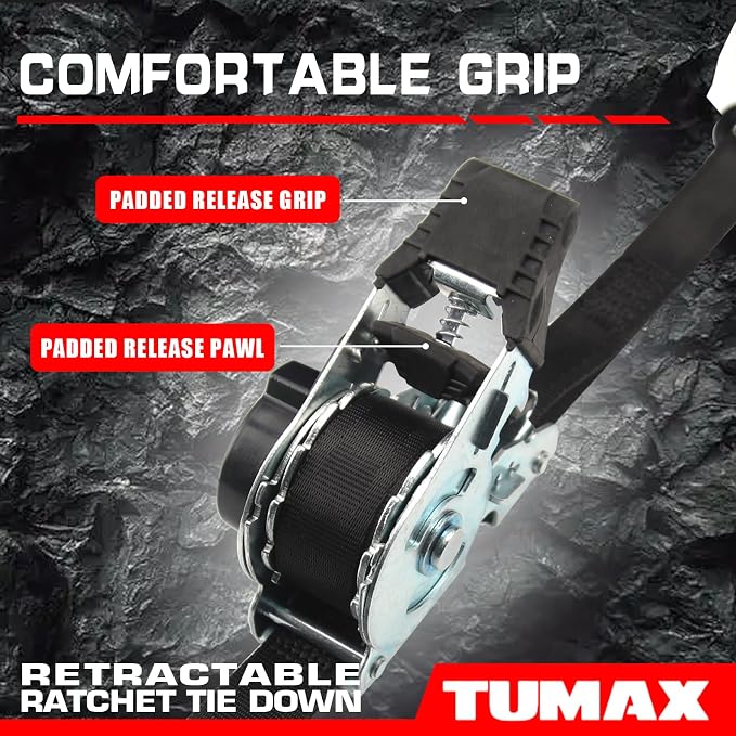 2-Pack Retractable Ratchet Tie Down Straps, 1" x 10ft with Soft Loops & S-Hooks, 1500lbs Break Strength Self-Retracting Cargo Straps for Truck, Trailer, Motorcycle, ATV, Kayak (Black)
