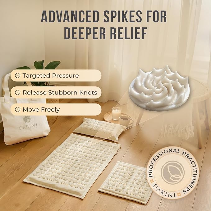 Linen Acupressure Mat and Pillow Set with Mini Pad - Full Body Pain Relief | Includes carry bag for easy storage and portability – perfect for home, travel or the office