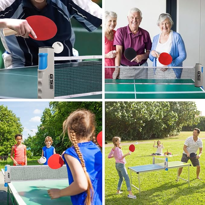 GSE Games & Sports Expert Adjustable Retractable Ping Pong Net Set & Post. Professional Table Tennis Rackets and Balls, Net with Posts and Storage Bag - Pingpong Paddle and Game Table Accessories. | Adjustable