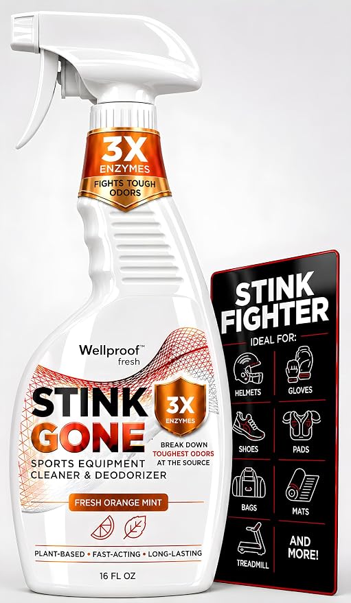 Stink Gone 2-in-1 Sports Equipment Cleaner & Odor Eliminator - Extra Strength with 3X Enzymes | For Boxing, Hockey, Football, Baseball, MMA, Gym, Athletic Gear & More, 16oz (473mL)