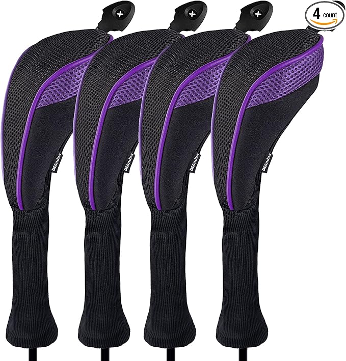 Andux 4 Pack Long Neck Golf Hybrid Club Head Covers Dial No. Tag CTMT-01 | Mesh Breathable material | all the Same Size | Coloured Piping | Pull-On Closure