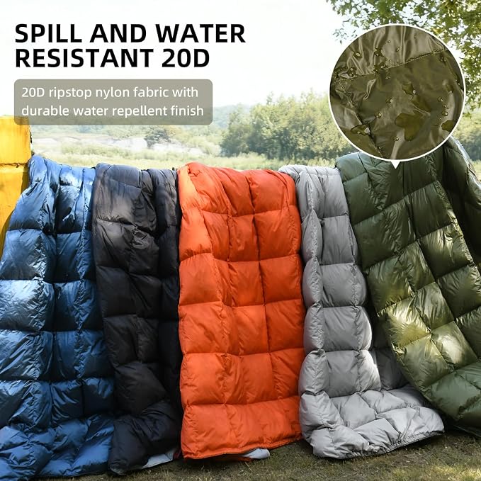 Down Camping Blanket - Lightweight, Packable, Warm & Puffy Outdoor Travel Quilt for Sleep, Hiking, Backpacking, Stadium, Festivals, Water-Resistant Sleeping Bag 55"x79"
