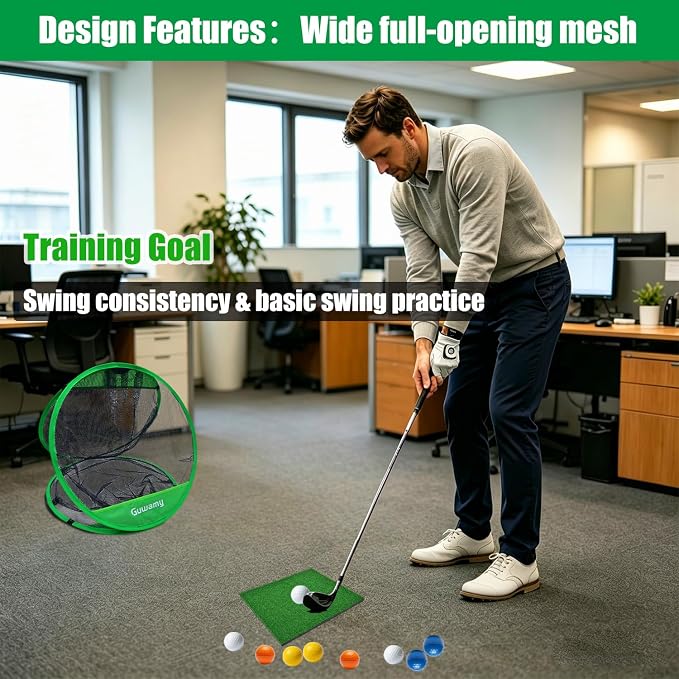 Pop Up 3-in-1 Golf Chipping Net – Circular Design for Relaxed Training, 3 Modes for Precision & Distance, Ideal Indoor/Outdoor Practice Kit, Golfer Gift