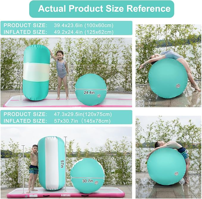 AWSUM Gymnastics Air Barrel, 47.3" x 31.5" Inflatable Tumbling Barrel Backhandspring Training Barrel Air Roller for Back-bend Handstand Cheerleading Yoga Home Gym(No Pump)
