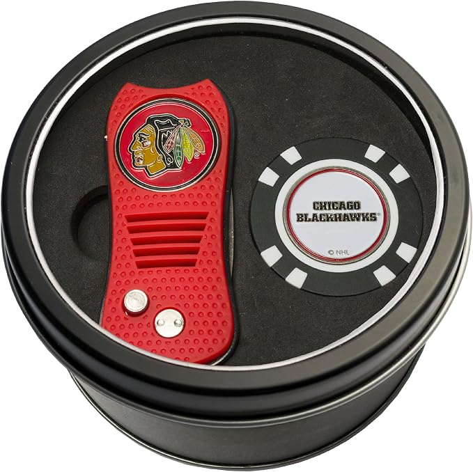 Team Golf NHL Gift Set Retractable Divot Tool & Chip, Includes 2 Double-Sided Enamel Ball Markers, Patented Design, Less Damage to Greens, Retractable Mechanism