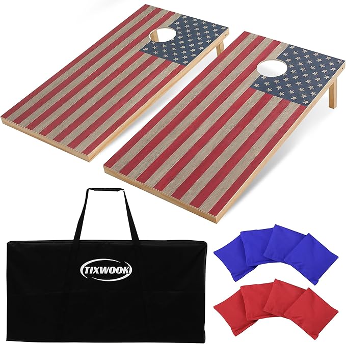 Solid Wood Cornhole Board Set, 4x2ft Regulation Cornhole Game Set with 8 Bean Bags and 2 Cornhole Boards, Premium Corn Hole Game for Adults and Family