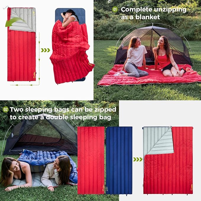 ATEPA Down Sleeping Bag, 650FP Ultralight 55°F 60°F 3 Season Warm Weather 15D Nylon Shell and Compact Packable Sleeping Bag for Adults with Compression Sack for Camping Backpacking Hiking