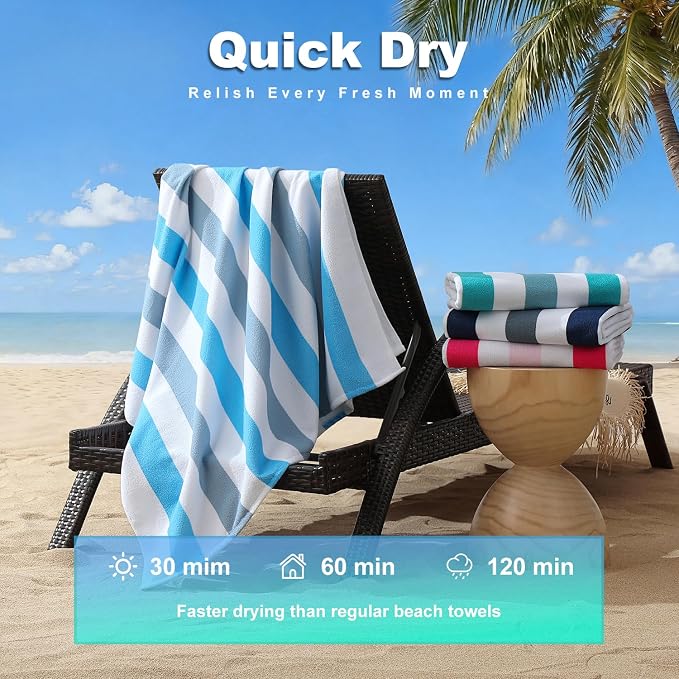 Jessy Home 4 Pack Striped Oversized Beach Towel Set, 40x70 Inch Microfiber Sandproof Quick Dry Super Soft Swim Towels, Absorbent Stylish Pool Towels, Swim Cover Up for Beach Vacation Travel