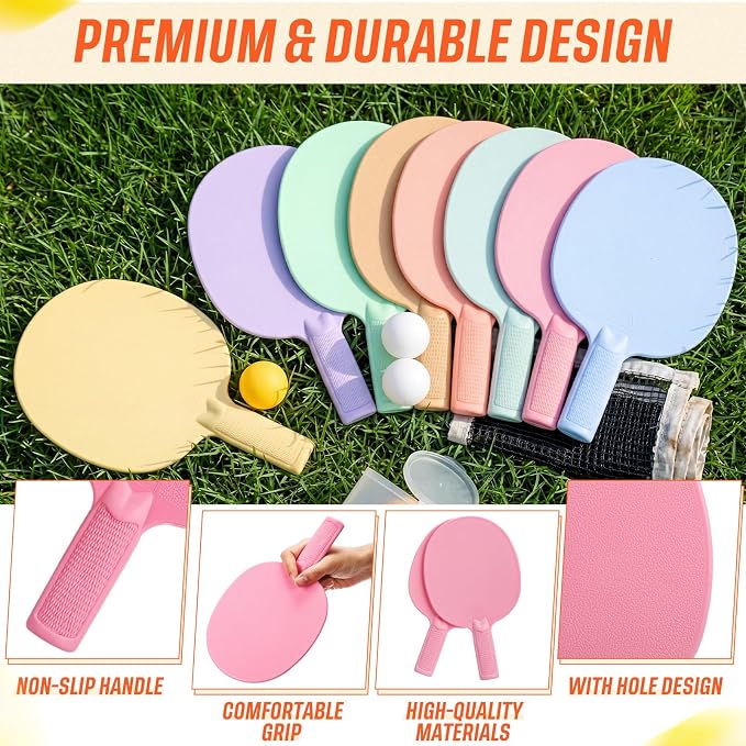 Junkin 16 Pcs Bulk Plastic Table Tennis Paddle Set Multi Color Sports Table Tennis Rackets Paddles Portable Equipment Accessories for Indoor Outdoor Games, Easy Grip and Light Spin