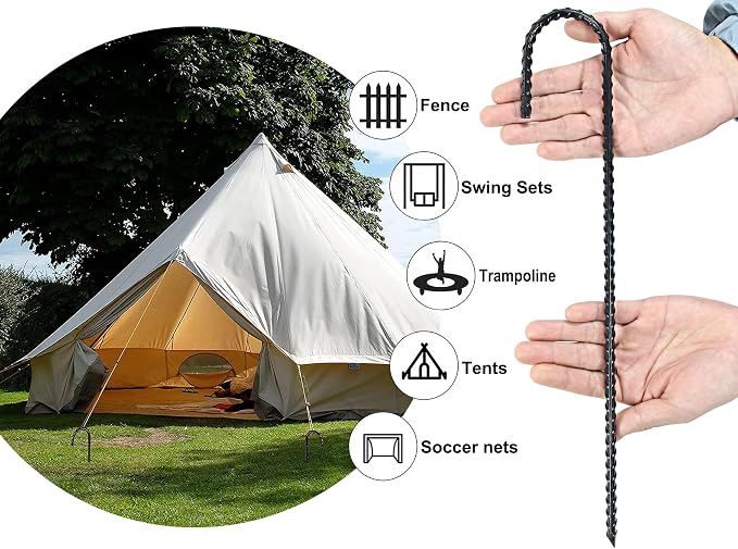 16 Inch J Hook Rebar Stakes Heavy Duty Metal Stakes for Ground | Barrel Soil Tent Swing Set Fence Stakes Steel Anchors Anti-Rust Landscape Fabric Stakes