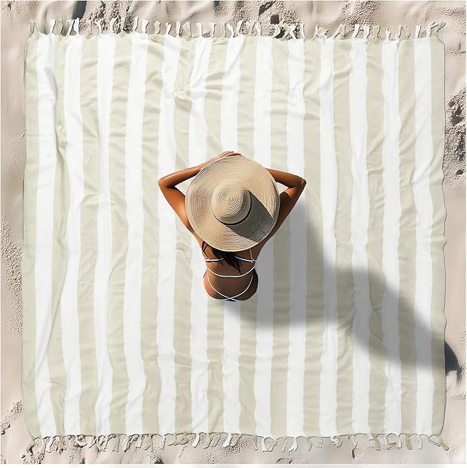 Vikumond Oversized Turkish Beach Towel Blanket XXL Cotton Sandproof Towels Boho Woven Extra Large Big Sand Free Giant Throw Blankets Huge Quilt XL Picnic Camping Necessities Cloud for Adult Gifts