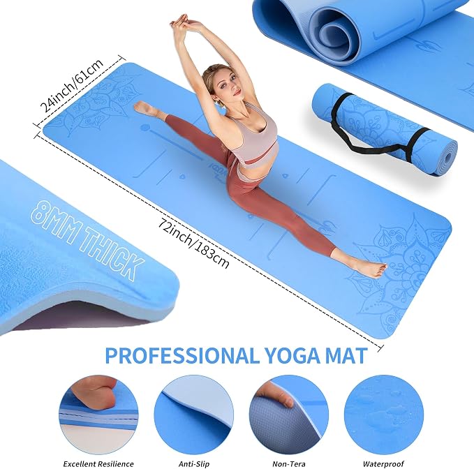 DICYWUDI Yoga Mat Thick, 6 Fabric Resistance Bands, 2 Pack Yoga Blocks, Home Workout Equipment Essentials Starter Kit for Beginners Full Body Toning