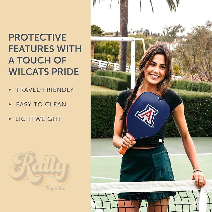 Officially Licensed Collegiate Pickleball Paddle Cover - Lightweight PU Leather Material - Durable Foam Interior Protection with Zippered Closure - Fits Most Paddles on the Market