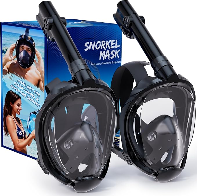 WSTOO Full Face Snorkel Mask, Dry Top Snorkeling Gear for Adults, 180° Panoramic Foldable Design with Camera Mount, Safe Mouth/Nose Breathing, Anti-Fog & Anti-Leak
