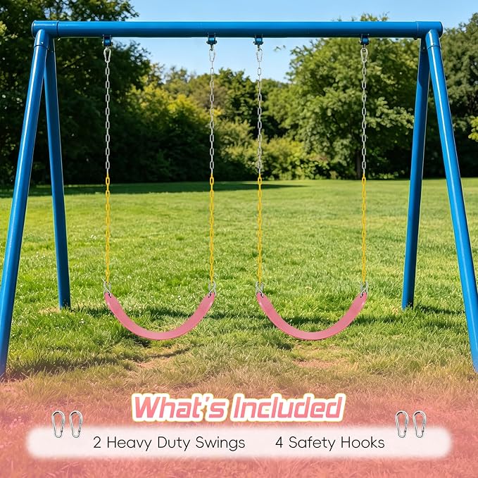 SEKKVY 2 Pack Swing Seats with 66" Heavy Duty Chains, Swing Set Accessories Replacement with Snap Hooks, Toddler Swings Supports 250 lbs for Outdoor Backyard Playground, Indoor Swing for Kids, Pink