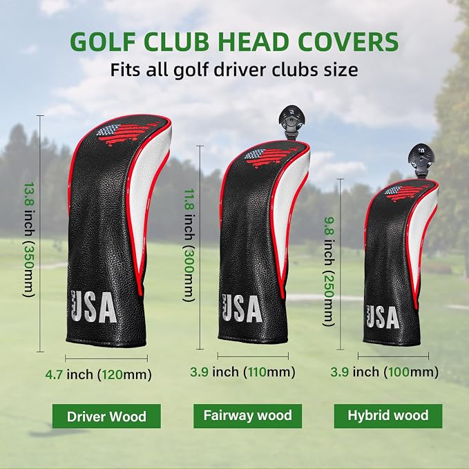 Golf Club Head Covers,4pcs or 1pc USA Golf Head Covers for Woods and Driver Fairway Hybrid - PU Leather Mallet Blade Putter for Men Women Golf Enthusiast