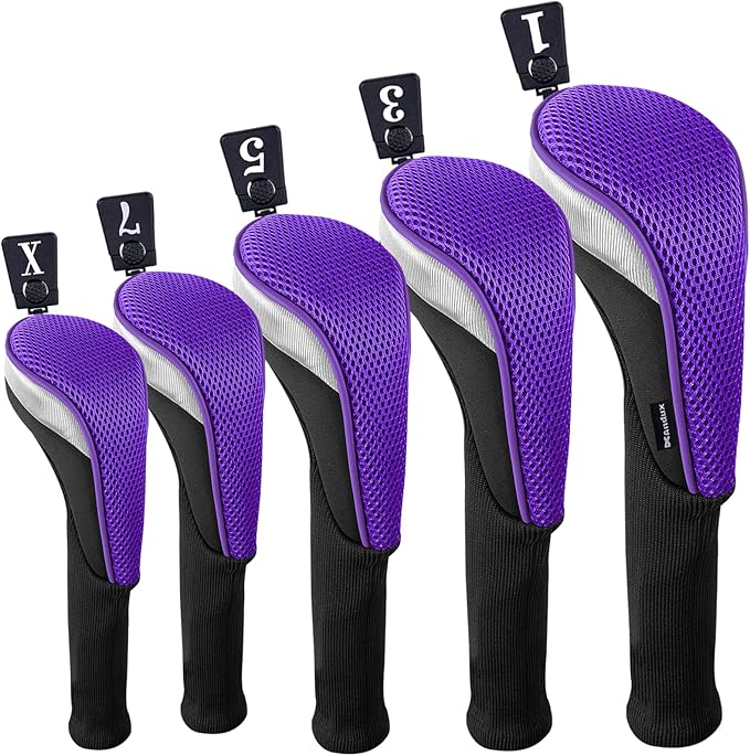 Andux 5pcs/Set Mesh Golf 460cc Driver Fairway Wood Club Head Covers Long Neck with No. Tags