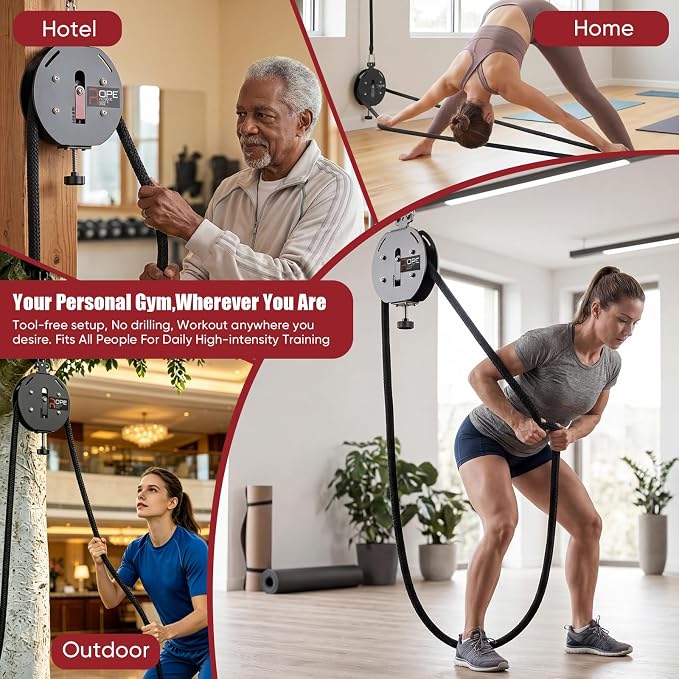 Endless Rope Trainer, Portable Endless Rope Machine for Home Gym Travel, 13FT Continuous Loop,0–66LBS Knob-Adjustable Resistance, Full Body Workout for Back, Arms, Chest, Shoulders, Core