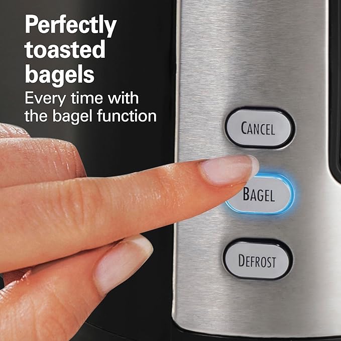 Hamilton Beach 2 Slice Extra Wide Slot Toaster with Bagel & Defrost Settings, Shade Selector with 7 Browning Levels, Toast Boost, Auto Shutoff, Black & Stainless Steel (22633)