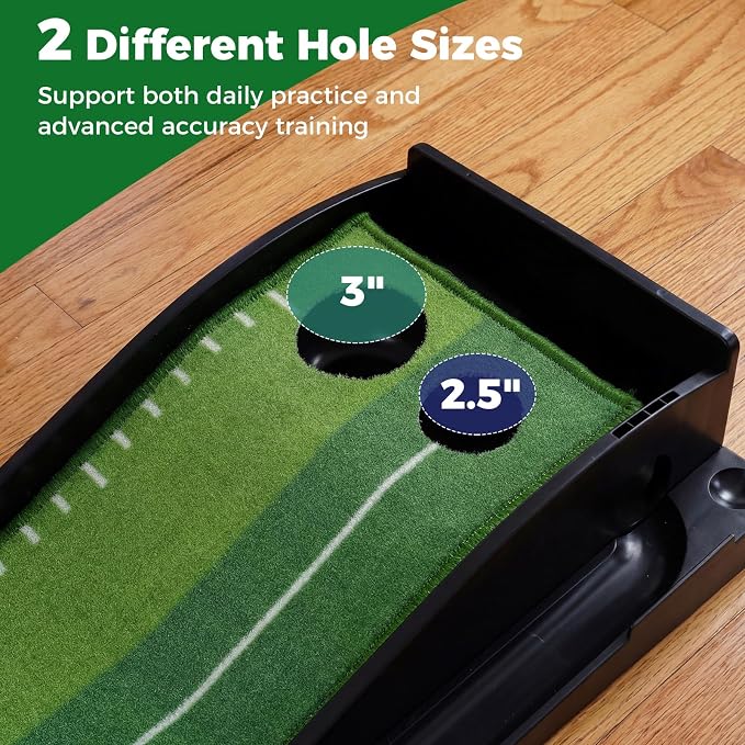 Tangkula Putting Green Indoor Golf Putting Mat with Auto Ball Return, 3 Putting Practice Balls, Alignment Markings, Non-Slip Base, Golf Training Aid for Home, Office & Outdoors