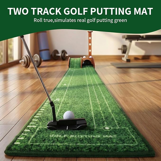 Portable Golf Putting Mat with Auto Ball Return - Practice Putting Green Training Mat for Indoor and Outdoor, Home, Backyard, Office - Golf Gifts for Party Game