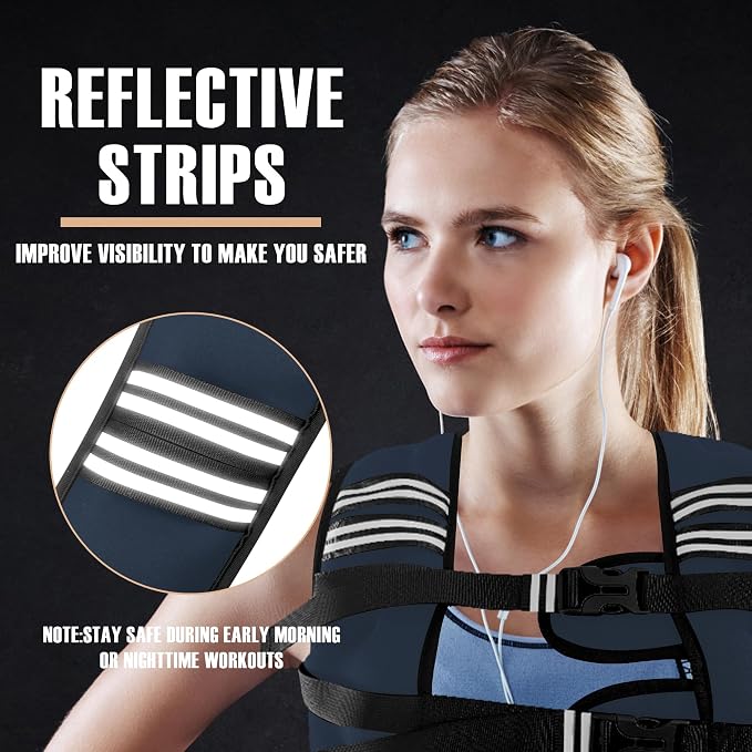 NATURELUX Weighted Vest Men or Women - 5/10/15/20/25/30lbs Weights with Reflective Stripe, Weighted Vest for Workout Equipment for Strength Training Running - Walking Weight Loss