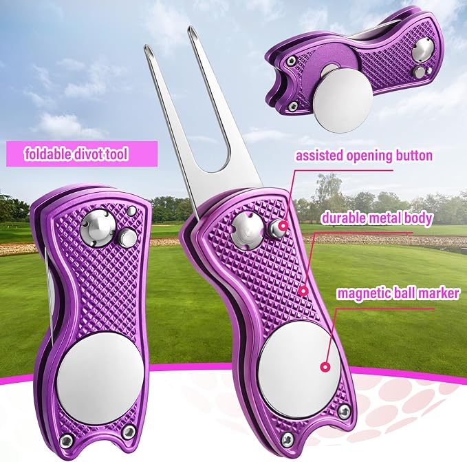 Liliful 12 Pcs Golf Accessories Kit, Include Golf Ball Bag with Hook Towel Tees Magnetic Ball Marker Divot Tool Cleaner Brush for Women Man Gifts