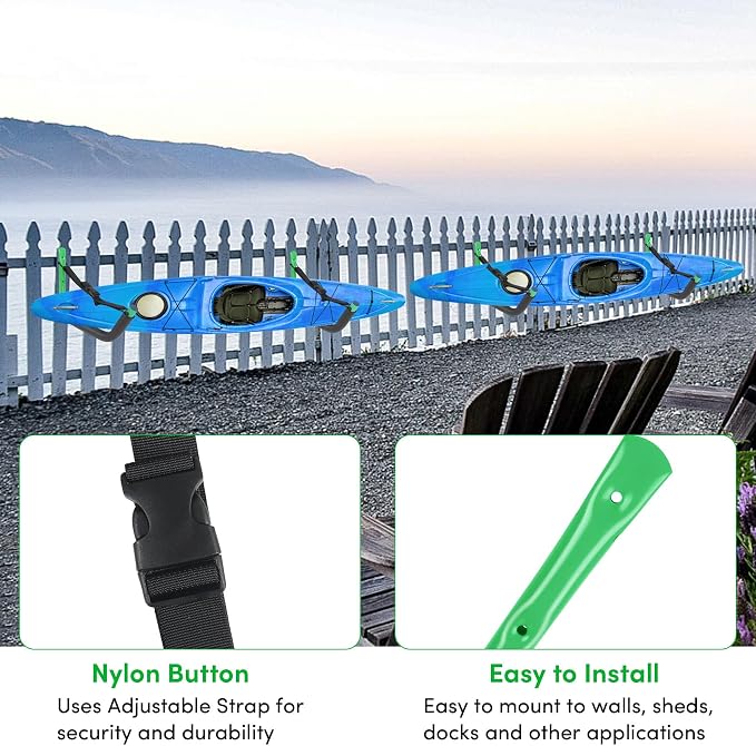 Kayak Storage Rack,Kayak Rack for Garage,Kayak Wall Mount Kayak Wall Rack with Nylon Straps,Heavy Duty Kayak Hanger Kayak Hook Suitable for Kayaks and SUP Paddle Board(4Pack,6 Colors)