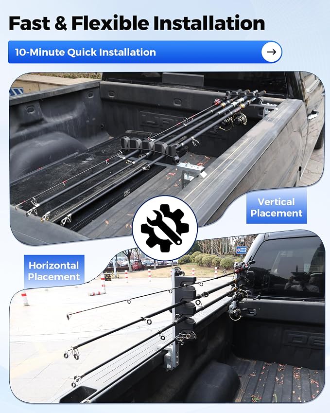 Aluminum Fishing Rod Holder for Truck Bed Holds 4 Fishing Rods, Truck Bed Fishing Rod Holder for Pickup, Gift for Truck Owners, Fishing, Outdoors, Dad, Family
