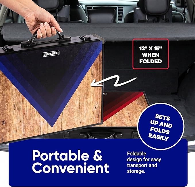Flingsport Cornhole Board Set 24"x15" - 2 Boards Portable Corn Hole Set - Solid Plywood Tops with Aluminum Frame & Legs - Travel Cornhole Boards - Includes 8 Bean Bags, Travel Case & Game Rules