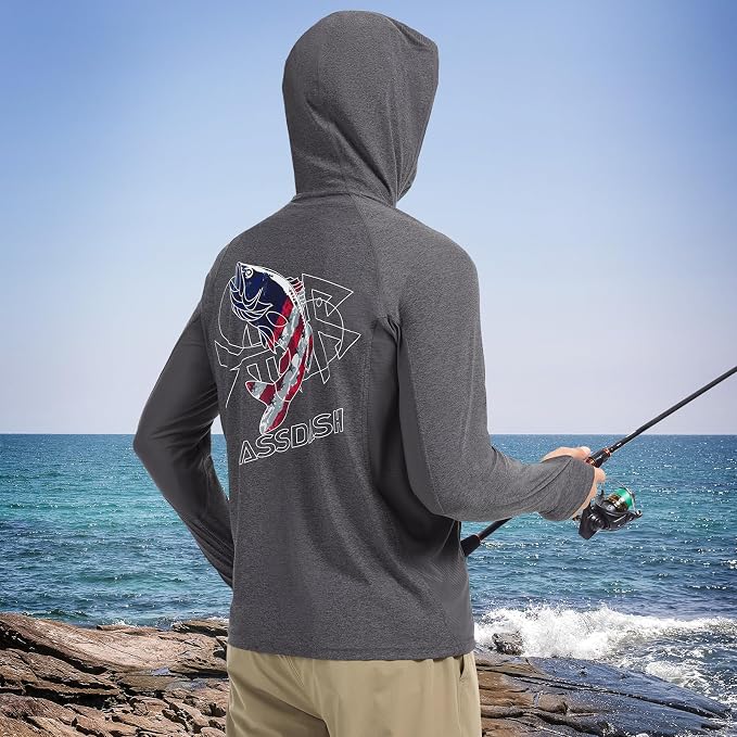 BASSDASH Men’s UPF 50+ Graphic Fishing Hoodie Shirts with Mask Pocket UV Long Sleeve Moisture Wicking FS47M