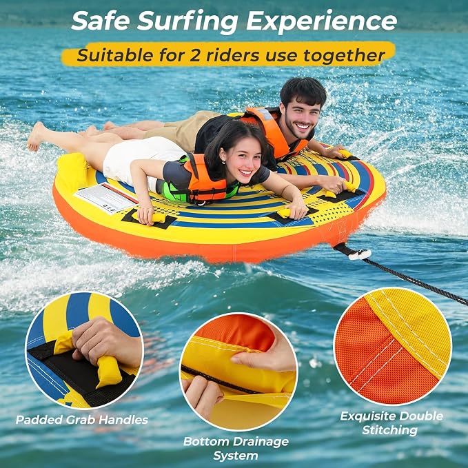 GYMAX Towable Tube for Boating, 2/3 Riders Inflatable Boat Tube for Water Sports to Pull with Padded Grip, Dual Tow Points, Full 900D Nylon Cover & Drainage System for River, Lake, Sea