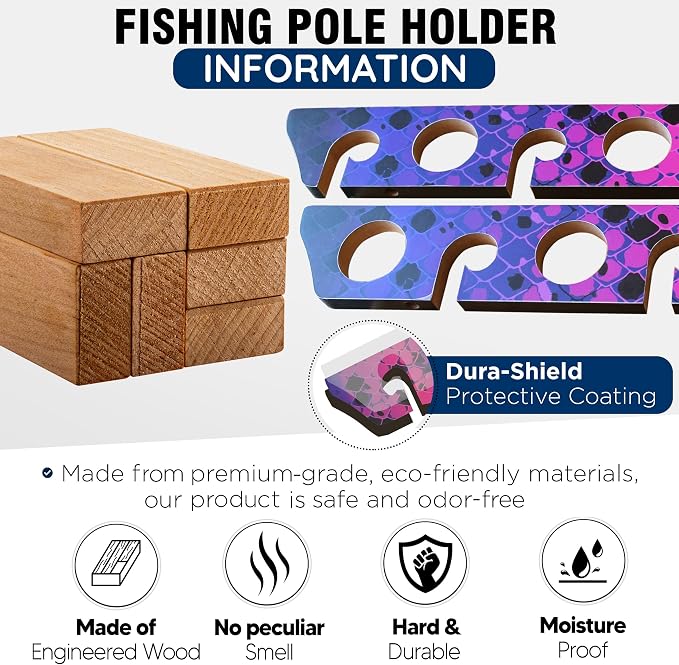 Rush Creek Creations Ceiling Rod Holder for 8 Fishing Poles - Garage Organization and Wall Storage for Reels, Gear, and Accessories - Horizontal Rack
