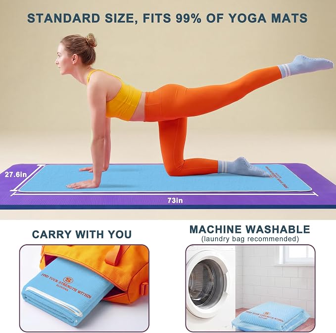 Upgraded Yoga Mat Towel with Bonus Grip Socks, Sky Blue | Elegant Embroidered, 1-Second Sweat Absorption & Non-Slip | Machine Washable Microfiber | Hot Yoga, Pilates | 73''*27.6''