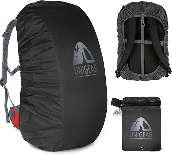 Unigear Backpack Rain Cover Waterproof Rating 5000mm Ultraportable and Durable with 2 Anti-Slip Buckle Strap, Integrated Carry Pouch Design (Black, Meidum)