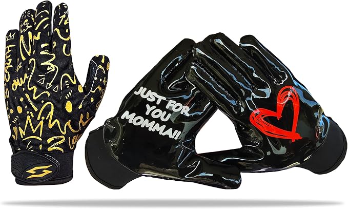 Just for You Momma Football Receiver Gloves - Black White Battle College Lineman Football Gloves Adult Youth Men’s Small to XXL Sizes Money