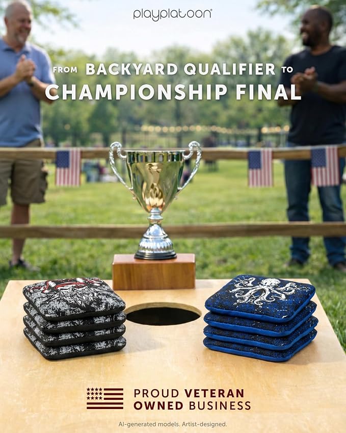 Play Platoon Pro Cornhole Bags Set of 8 - Professional Dual Sided Slick and Sticky Side Competition Corn Hole Bags - Tournament Series