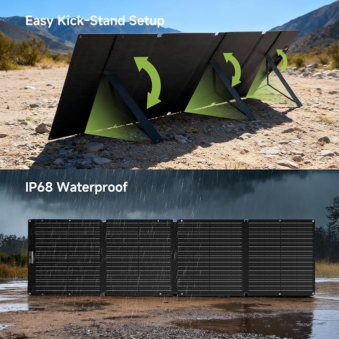 ALLPOWERS SOLAX SE200 200W Portable Solar Panel for Power Station, High-Efficiency Monocrystalline Solar Cell, IP68 Waterproof Foldable Solar Charger Kit with Kickstand for Camping RV Outdoor Off-Grid