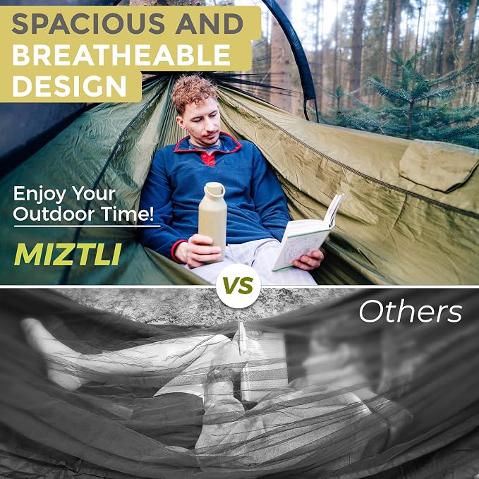 Miztli Camping Hammock Portable Tent-Like Double/Single Hammock with Spacious Net for Indoor & Outdoor