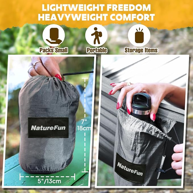 NATUREFUN Ultra-Light Travel Camping Hammock | 300kg Load Capacity,Breathable,Quick-Drying | 2 x Premium Carabiners,2 x Nylon Slings Included | Outdoor Indoor Garden