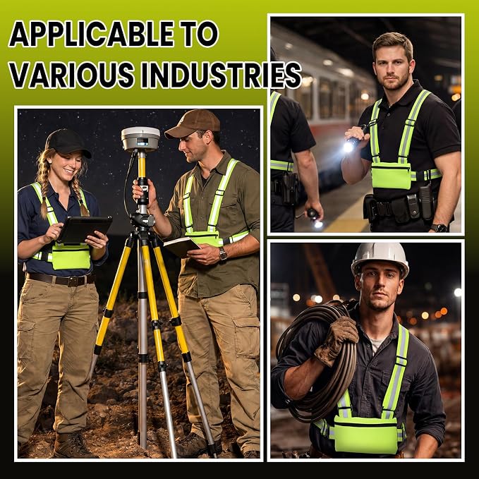 Hercicy 10 Pack Reflective Safety Vest with Zipper Pocket, Adjustable High Visibility Reflective Vest for Adults, Elastic Reflector Straps for Running, Walking, Cycling, Construction, Night Safety