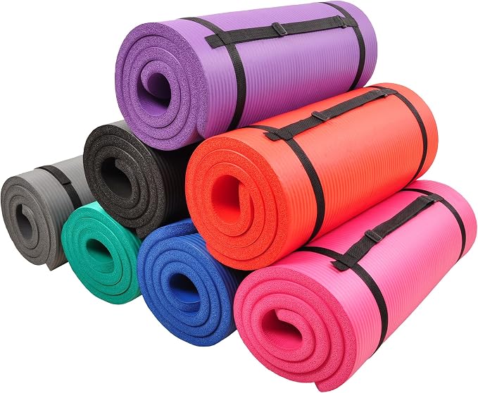 Fitvids 1-Inch Extra Thick High Density Anti-Tear Exercise Yoga Mat with Carrying Strap, Black